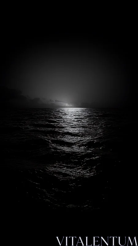 Monochrome seascape with low horizon and axial light band.