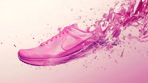 High-speed splash visualization of translucent pink running shoe