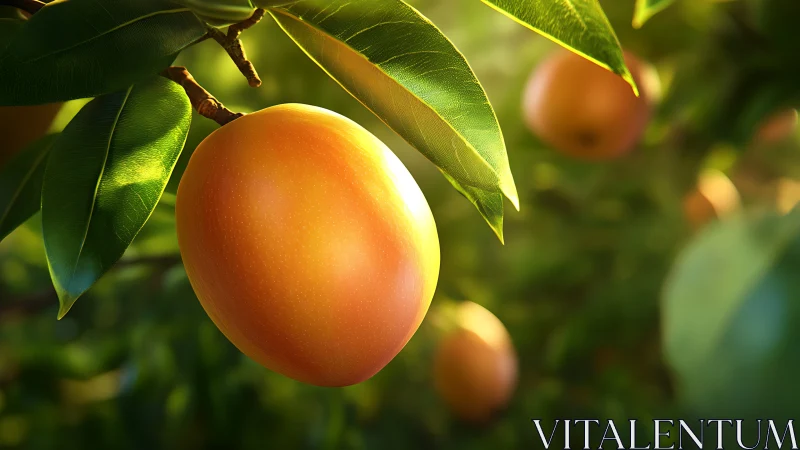 Sunlit mango dreaming beneath a canopy of glowing leaves.