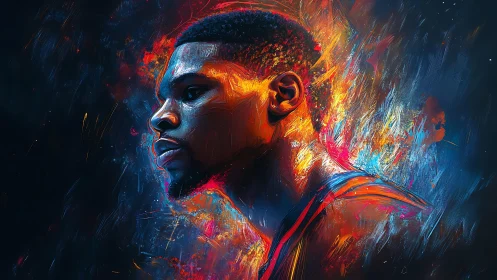 Digital profile portrait of male athlete in vivid colors.