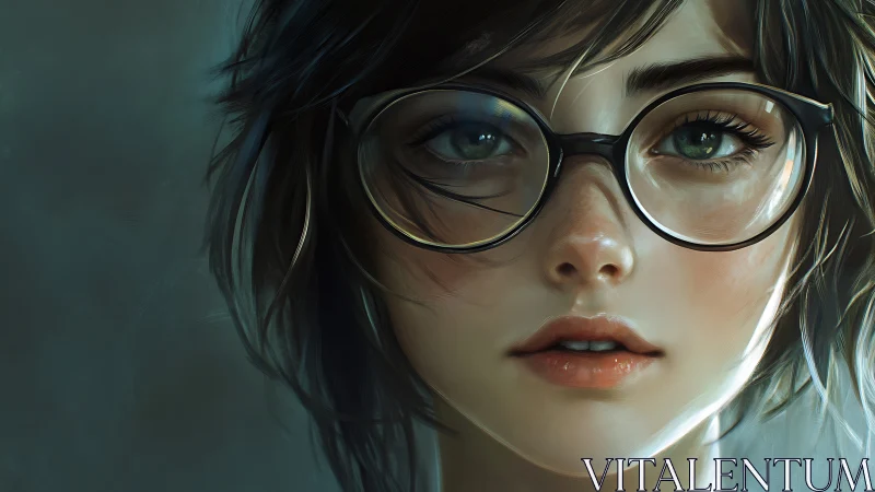 Soft-lit portrait of girl with reflective round glasses.