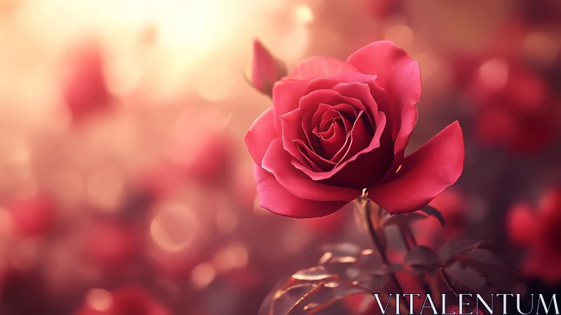 Crimson Rose Bloom Rendered Through Soft Focus Depth.