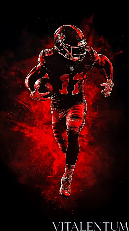 Digital painting of red-highlighted running football player on black