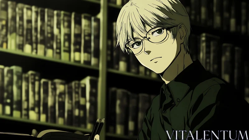 Quiet library evening welcomes a thoughtful anime reader