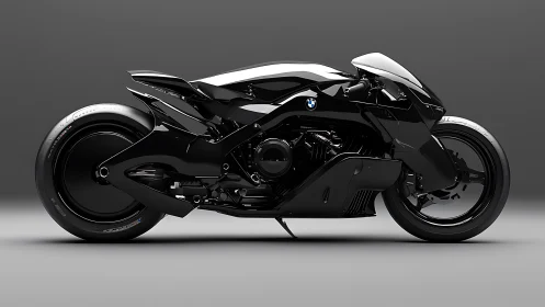 Sleek black BMW concept superbike in side profile view.