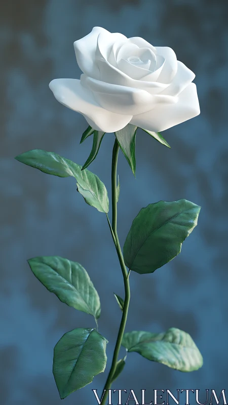 Luminous Petal Unfolds: Ivory Rose Blooms Against Dusky Blue