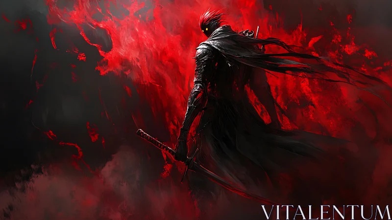 Bloodfire wraith swordsman stalks through crimson storm.