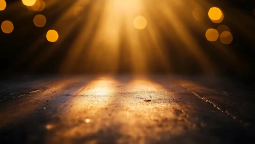 Golden sunbeams pour onto rustic wooden surface in glow.