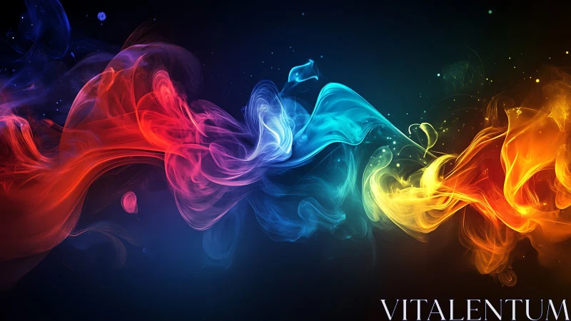 Chromatic energy ribbons in flowing abstract smoke waves.