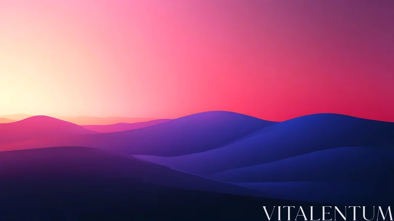 Gradient-lit dune landscape uses layered color fields and smooth shading