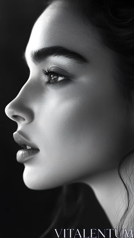 Monochrome profile muse bathed in sculpted silver light.