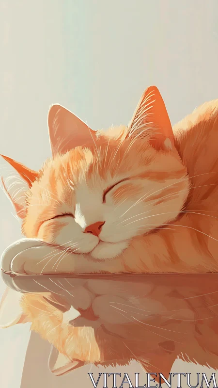 Reclining Feline with Warm Chromatic Tonality and Reflected Surface.