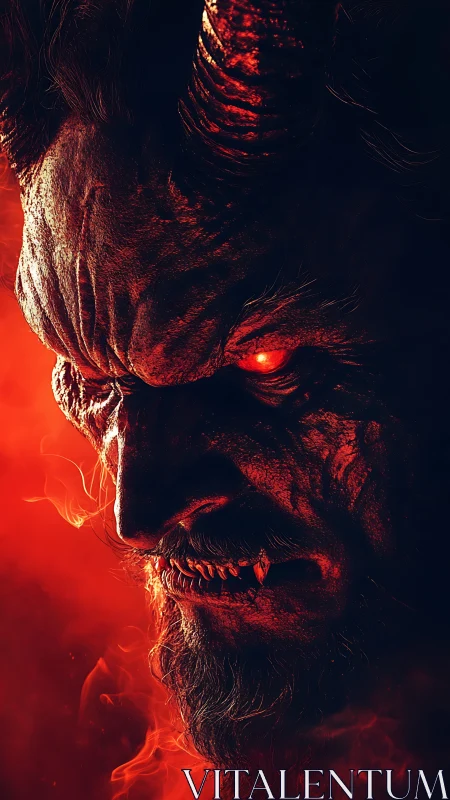 Horned demonic profile rendered in red high-contrast lighting
