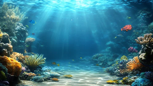 Sunlit coral reef environment rendered in high-detail digital painting