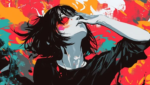 Color storms rush past as a lone dreamer leans into chaos