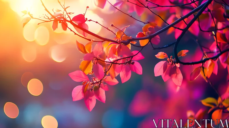 Autumn Leaves Glowing in Golden Sunset Light.