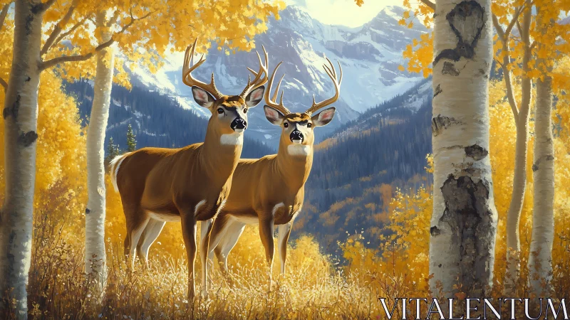 Autumn monarchs of the aspen grove beneath blue mountains.