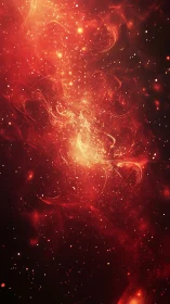 Fiery red nebula cloud with bright swirling star field.