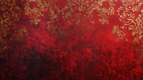 Ornate gold damask pattern over distressed red textured background