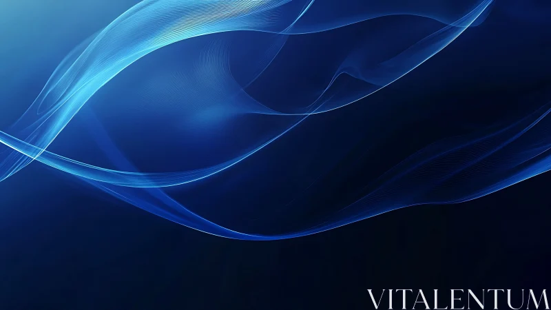 Blue luminous wave ribbons curve across deep gradient field