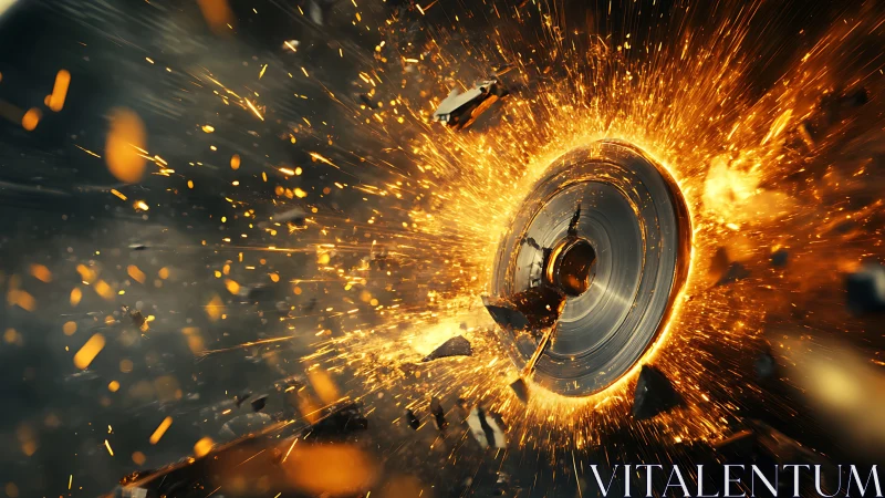 Exploding metal disc erupts in a vortex of molten sparks