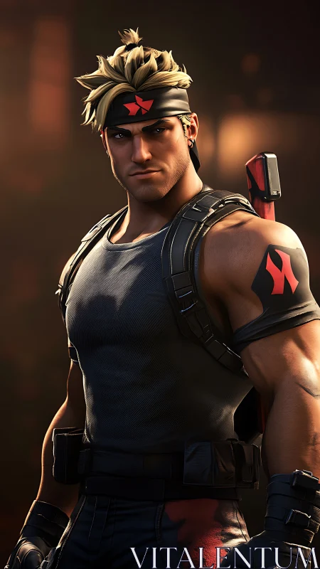 Battle-hardened cyber soldier with tactical red accents.