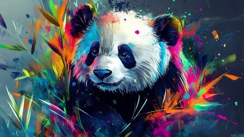 Prismatic panda drifts through neon bamboo dreams tonight.