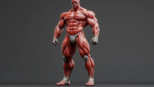 Powerful anatomical muscle figure stands in bold detail