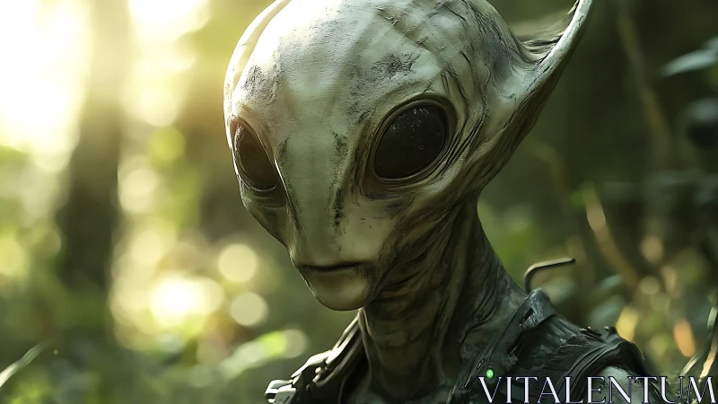 Bioluminescent forest reconnaissance alien in tactical armor.