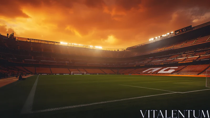 Sunlit stadium calm before the roar of evening kickoff.