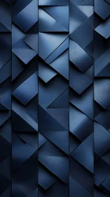 Geometric blue panels form layered vertical abstract structure