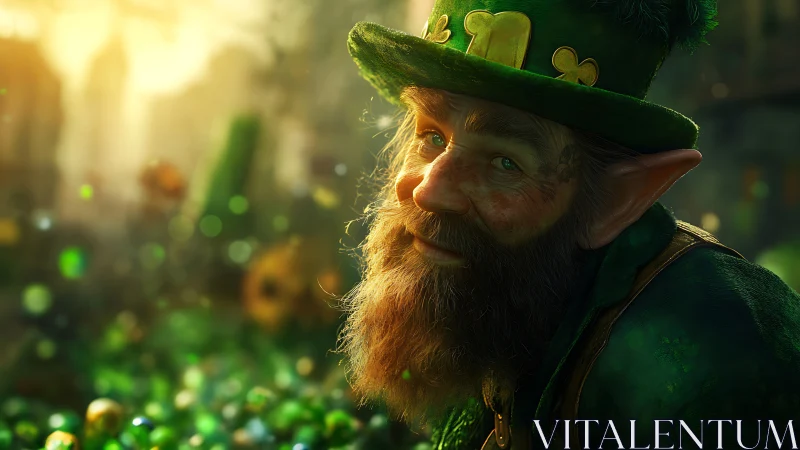 Leprechaun portrait in golden bokeh with emerald depth of field