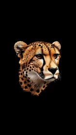 Cheetah head is rendered in high detail on a black ground