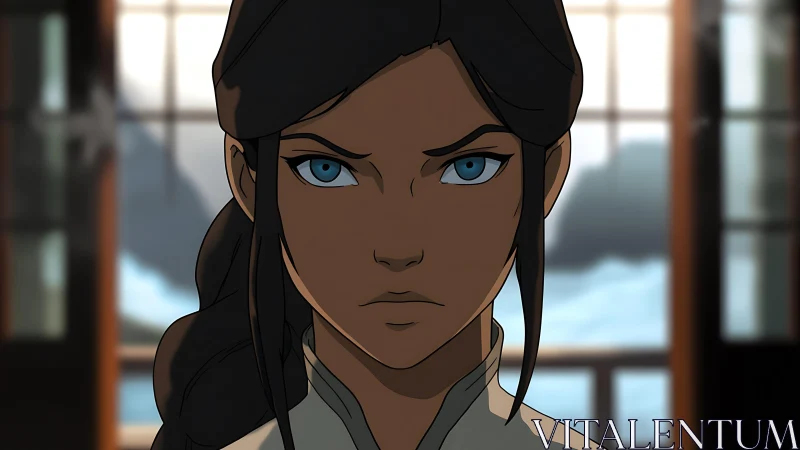 Animated heroine close-up uses strong lighting and shallow focus