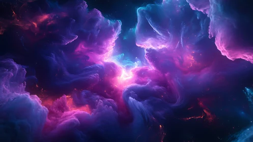 Nebular plasma clouds swirl in luminous magenta-blue gradients