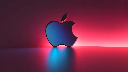 Apple logo with vibrant neon lighting in modern digital style.