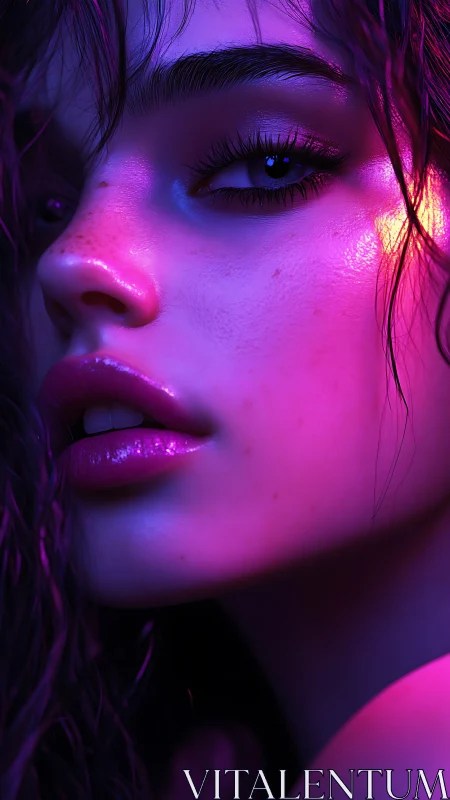 Neon-lit close-up portrait with iridescent cinematic glow.