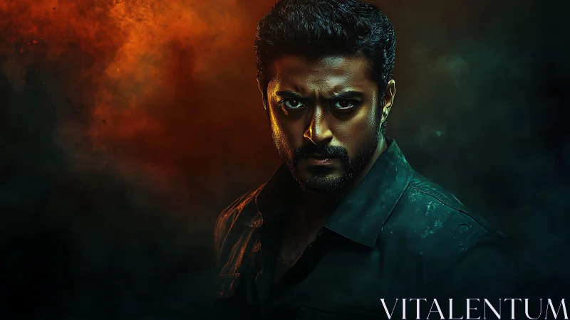 Storm-lit hero stands strong in dramatic glowing shadows