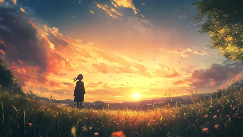 Solitary dreamer drinking in a wild watercolor sunset sky.