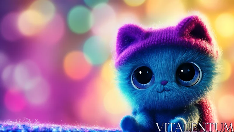 Adorable Blue Kitten With Dreamy Rainbow Glow.
