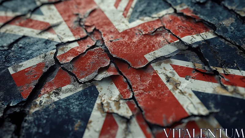 Fragmented Union Jack with distressed cracked surface texture.