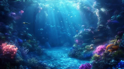 Sunlit coral canyon where underwater colors learn to sing.