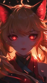 Fiery fox-eared heroine gazes softly through warm embers