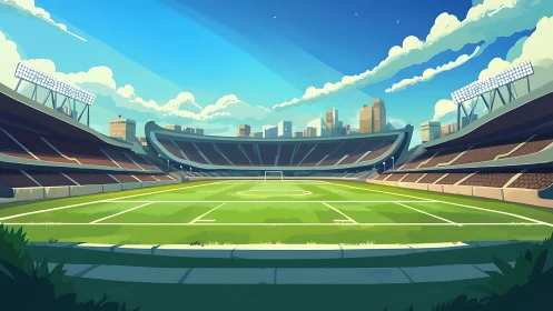 Sunny city stadium waiting for the next big match day.