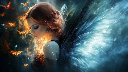 Luminescent winged muse in high-fantasy digital painting.