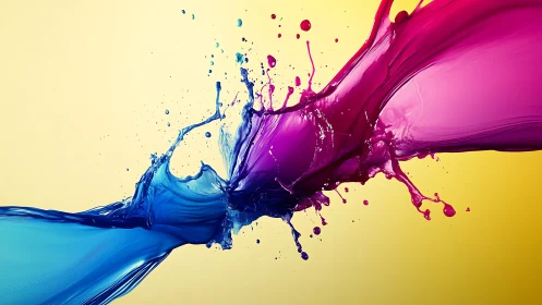 Vibrant cyan and magenta paint collision in dynamic motion study