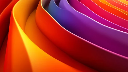 Curved rainbow ribbons flow in luminous abstract waves.