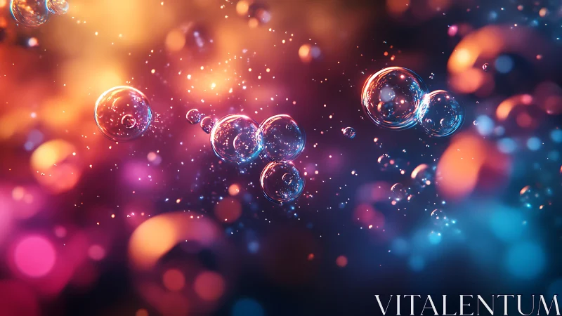 Dreamy glowing bubbles drifting through soft neon light.