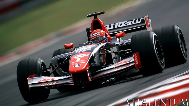 High-downforce Formula race car attacking fast circuit apex