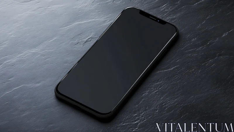 Black Smartphone on Dark Slate Surface.